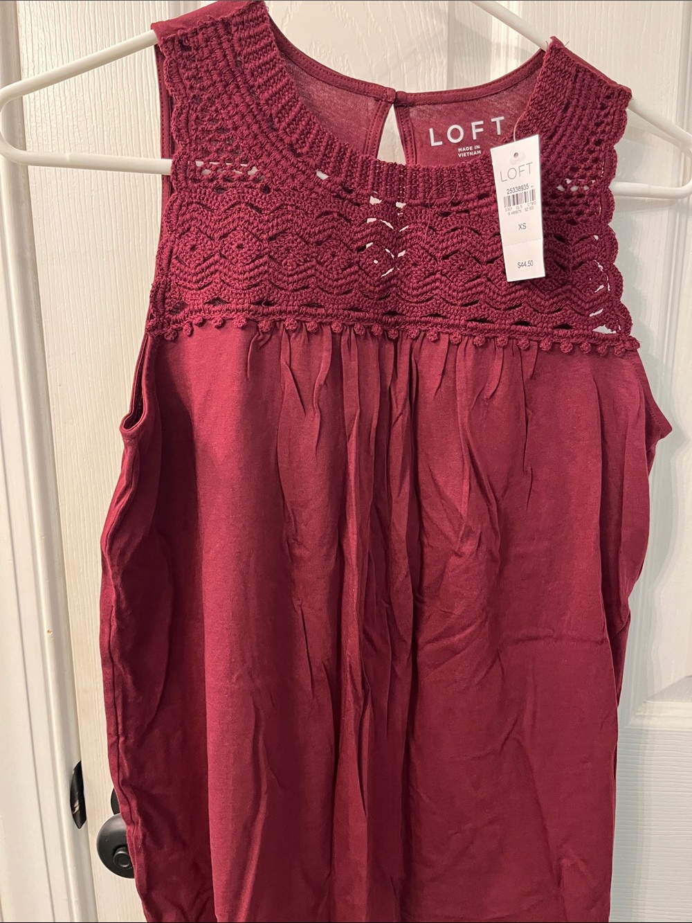 LOFT Burgundy Crochet Yoke Sleeveless Tank